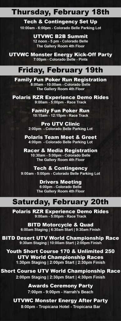 2016 UTVWC Schedule of Events